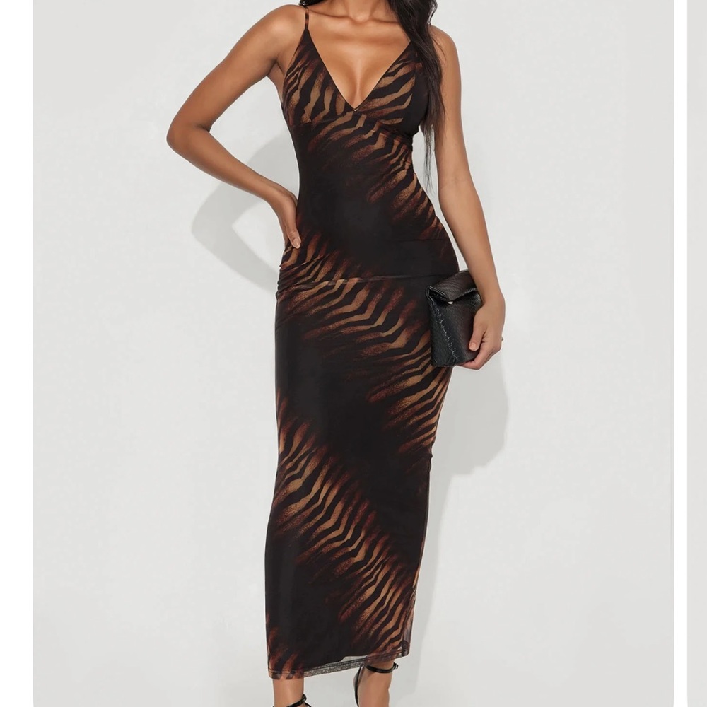 Tiger Print Mesh Maxi Dress